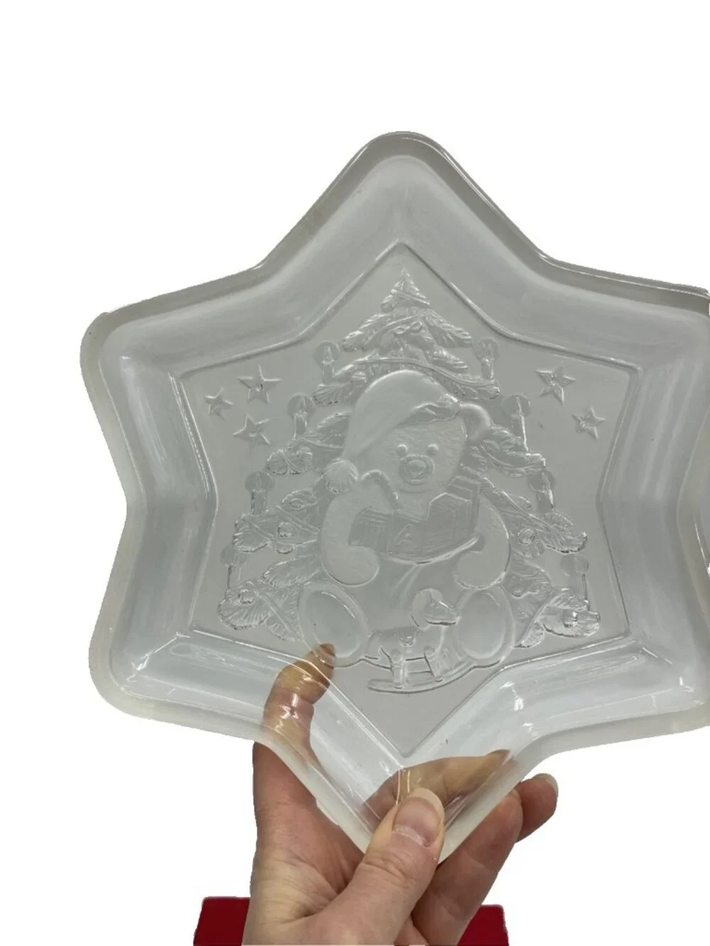 Mikasa Christmas Glass Dish Teddy Bear Star Candy Trinket Holiday Decor Vintage